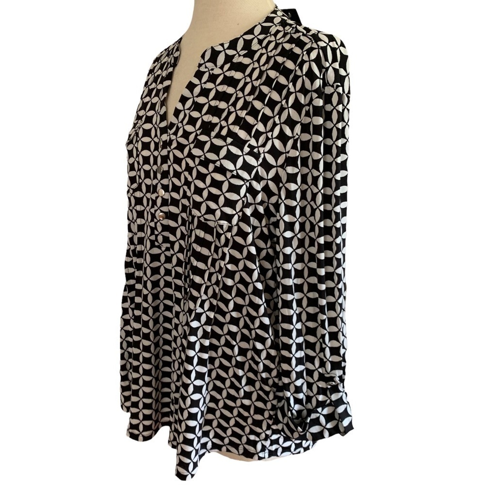 COCOMO Large 3/4 sleeve black white women’s Pintuck Blouse top shirt - Picture 4 of 14